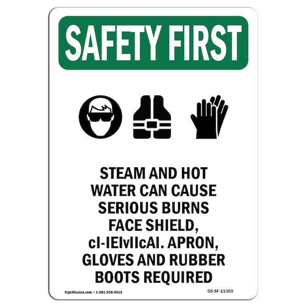 OSHA Sign, Steam And Hot Water W/ Symbol, 18in X 12in Rigid Plastic, 12" W, 18" H, Portrait